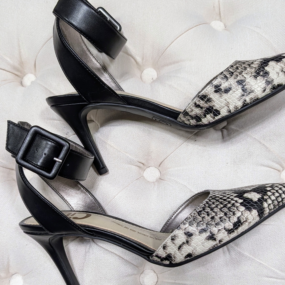 Sam Edelman Black and Gray Heels with Snakeskin Print